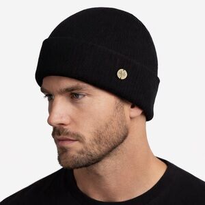 Valeri Black Slouchy Beanie Hat | balaclava with a metallic logo button | Soft